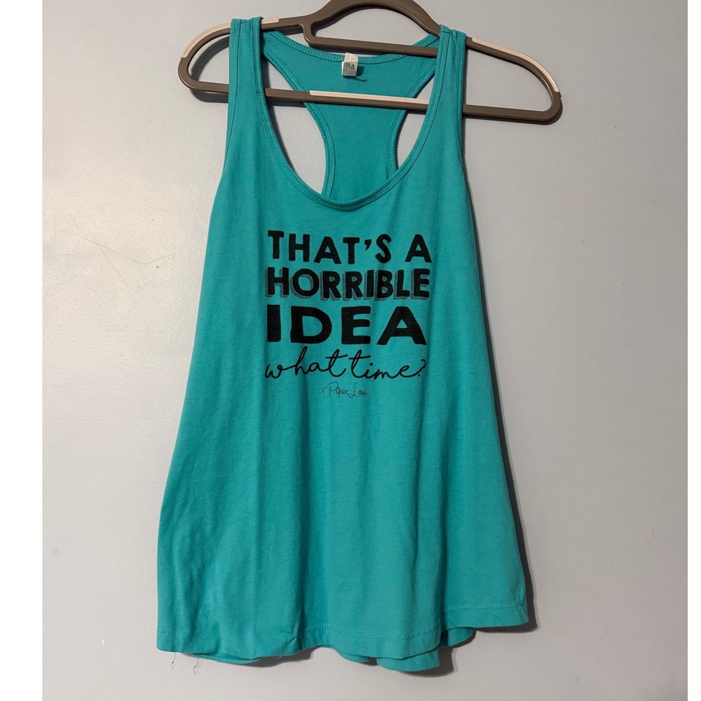 Ideal Horrible Idea What Time Graphic XXL Tank Top Teal Blue Racerback 2480